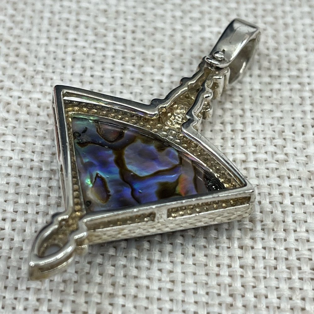 ✨ Abalone Shell & Gemstone Pendant – Sterling Silver Vintage Design - Picture 11 of 17